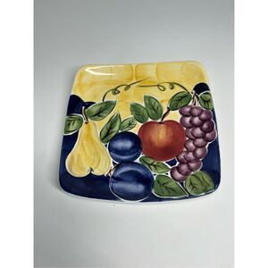 Di Frutto Hand Painted Platter 11" Square Fruit Apple Grapes Pear